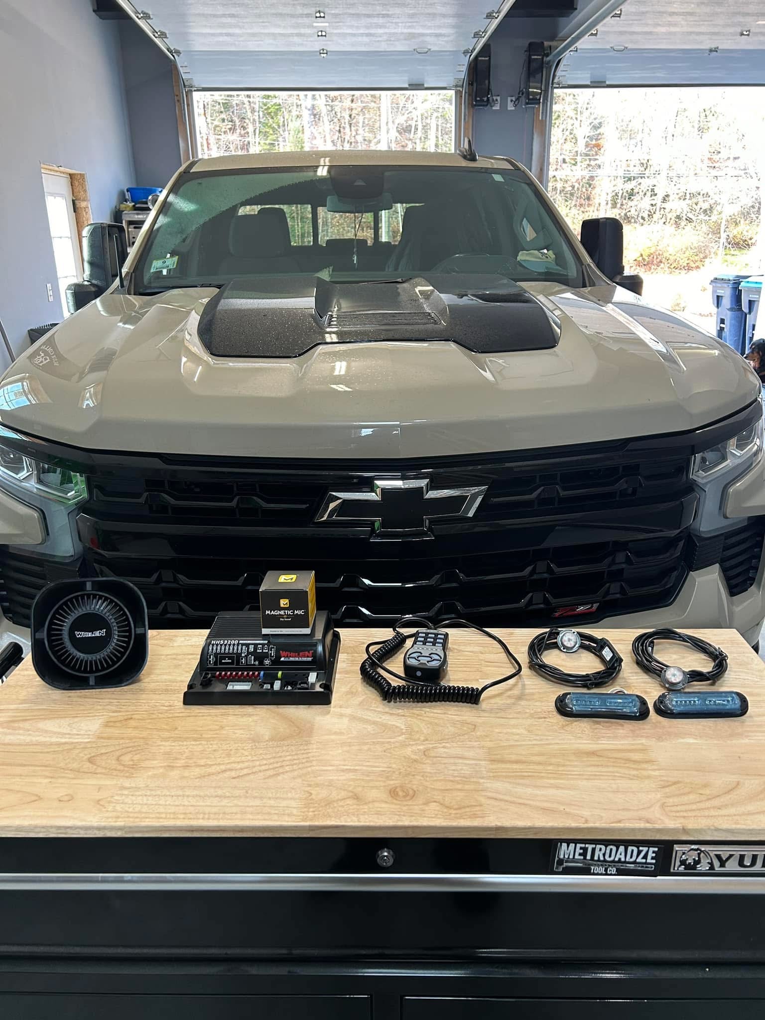 2024 Chevy 1500 emergency vehicle upfitting featuring Whelen 3200 lighting system installation for responder vehicle