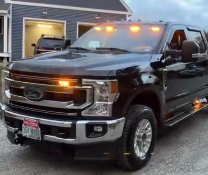 Ford F-250 POV pickup emergency vehicle upfitting in New Hampshire featuring Feniex lighting and Whelen Alpha siren installation